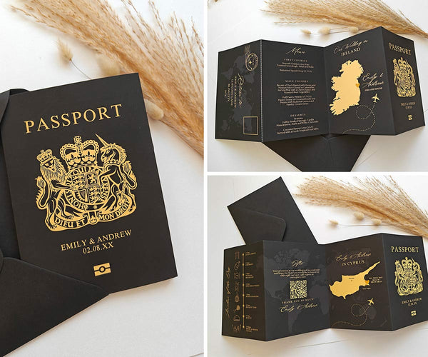 Black Passport Wedding Invitations