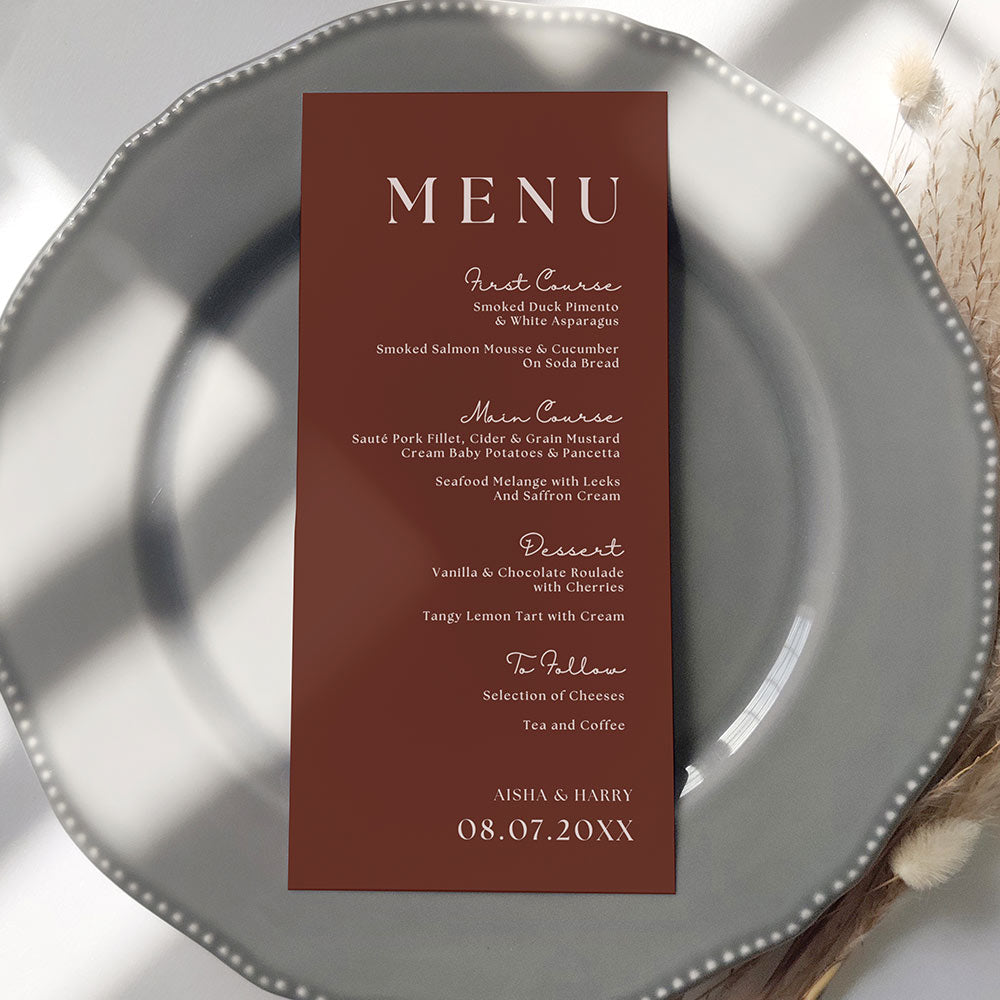 Cinnamon Wedding Menu