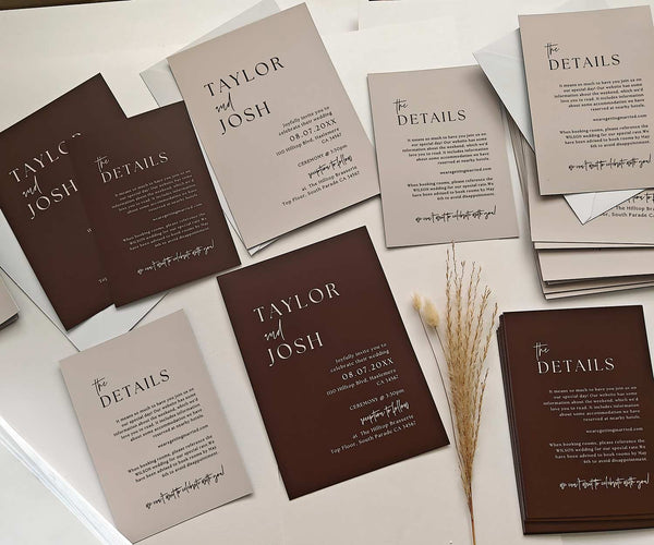 Dark Brown Wedding Invitation Set
