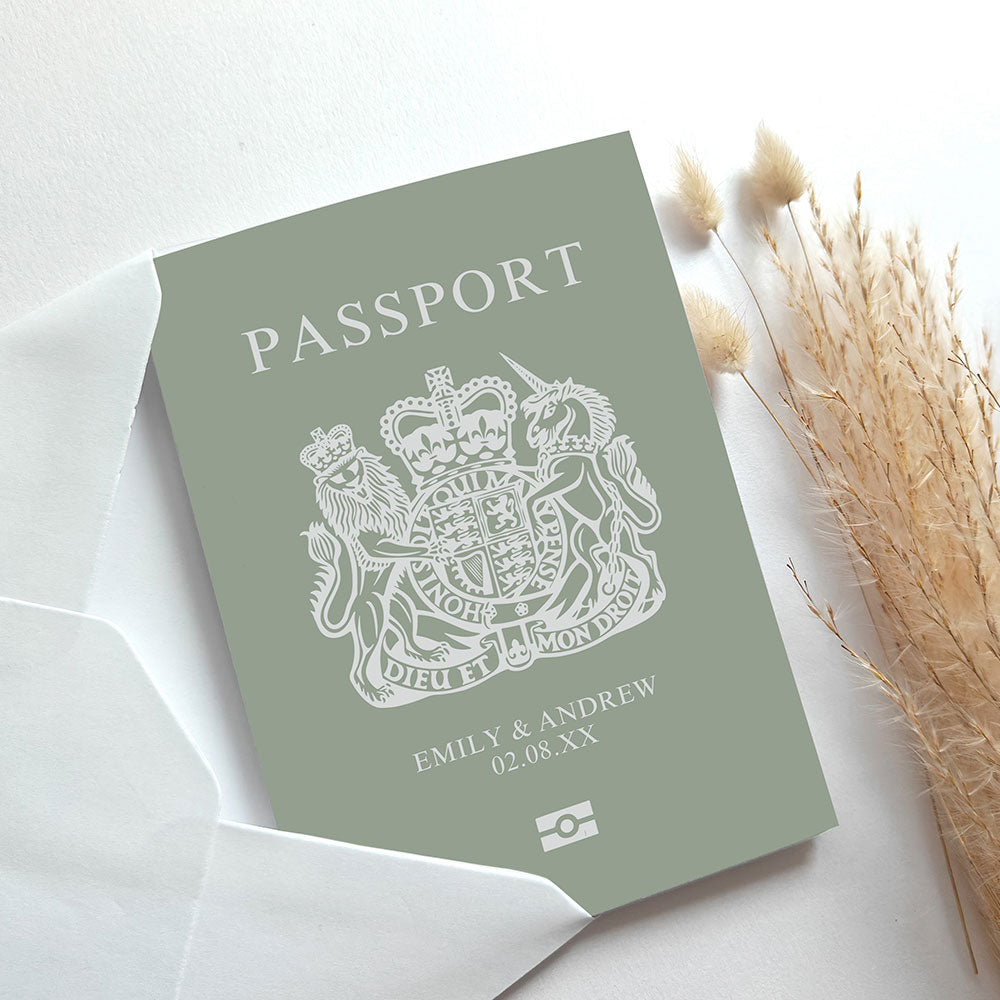 Sage Wedding Invitations with Passport