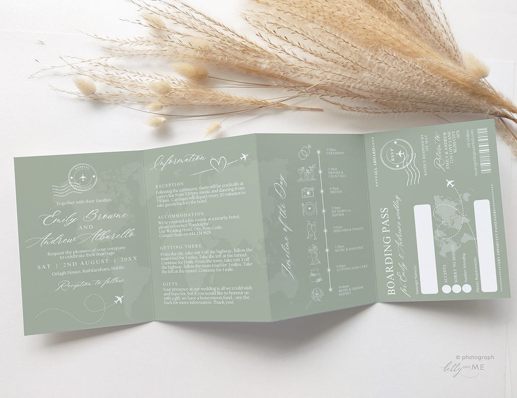 Concertina Passport Wedding Invitation with Boarding Pass