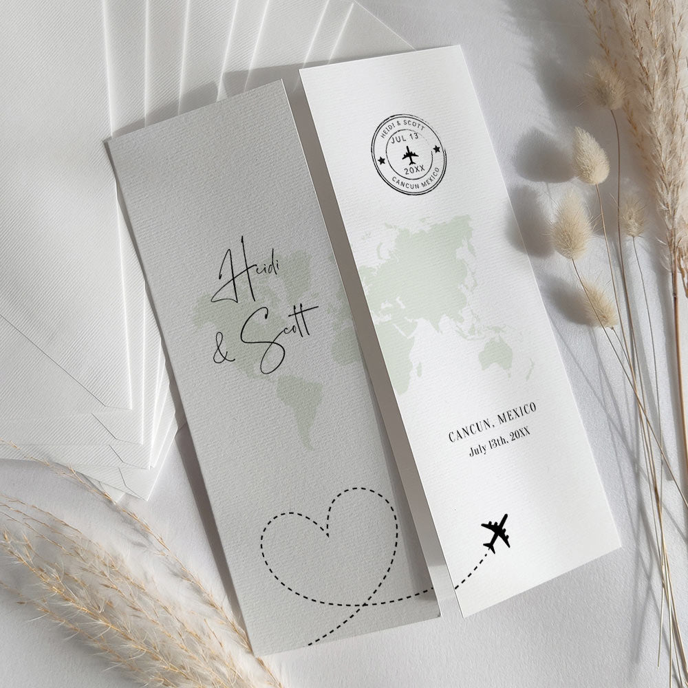 Gatefold Wedding Invitations with a World Map 